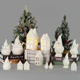 CERAMIC DECORATION-SANTA AND HOUSE